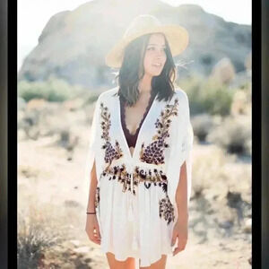Free People Pretty Pineapple Embroidered White Dress